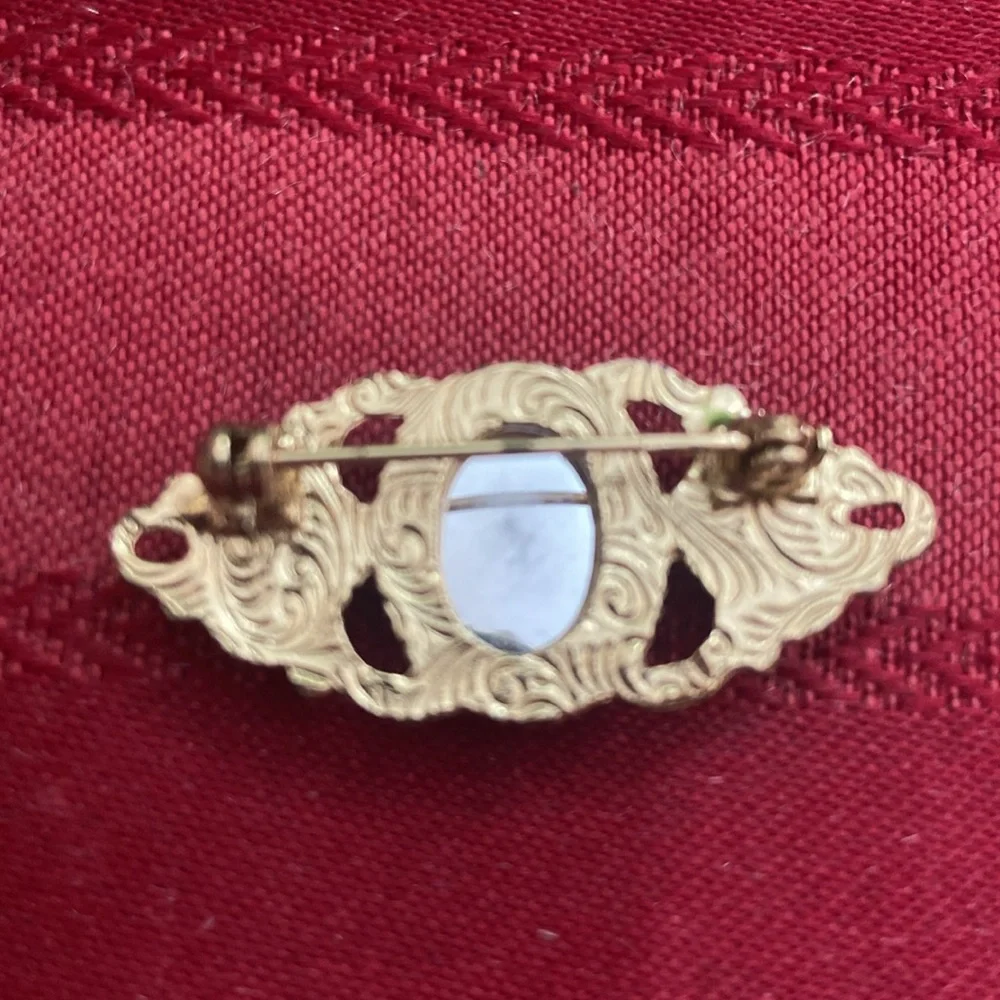 Vintage 80s 1928 Brand Victorian Revival Red & Clear Rhinestones Bar Broach